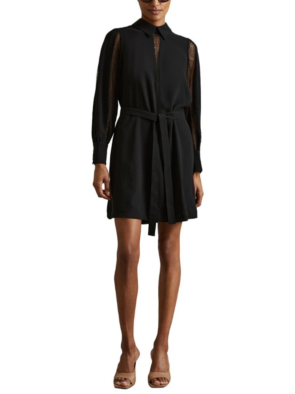 Reiss Reema Dress Black Lace Flippy Mini UK 10 US 6 Cocktail Party Occasion